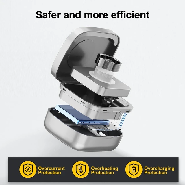 Alt view image 7 of 7 - Portable Charging Case Compatible with Oura Ring Gen 3/4/5 (Silver) Universal Fit, 1000mAh Wireless Power Station for Travel, 30-Day Runtime Charger Accessories, (Official Charger NOT Included)