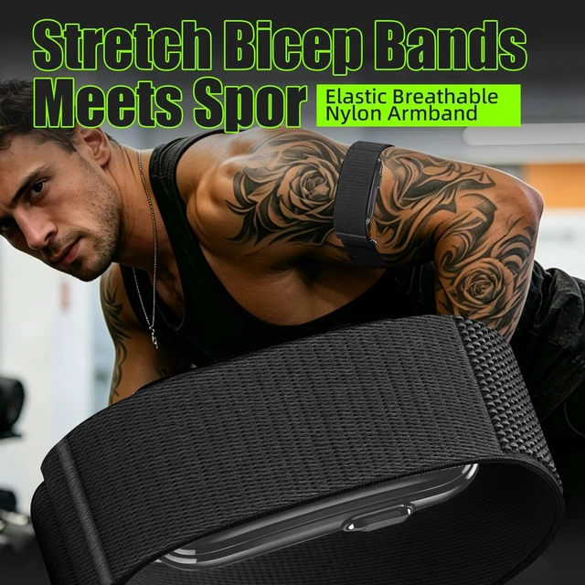 Alt view image 2 of 7 - Elastic Nylon Arm Band for Garmin Cirqa Smart Band,Bicep Upper Strap Premium Stretch Breathable Sport Armband,Replacement Accessories with Hook and Loop Closure for Men Women Gym Running