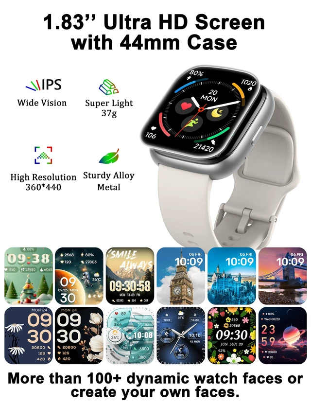 Alt view image 7 of 7 - Smart Watch Built-in Alexa, Answer & Make Calls, 1.83" Fitness Watch IP68 Waterproof, Heart Rate, Sleep & Stress Monitor, Step Counter Smartwatch for Women Men, Compatible with Android iOS
