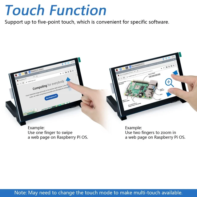 Alt view image 3 of 7 - Touchscreen for Raspberry Pi 5 4 Screen Display Monitor 5 Inch IPS 800x480 Pixel, 5-Point Capacitive Touch Screen, Integrated Back Mounting, Driver-Free Easy to Use