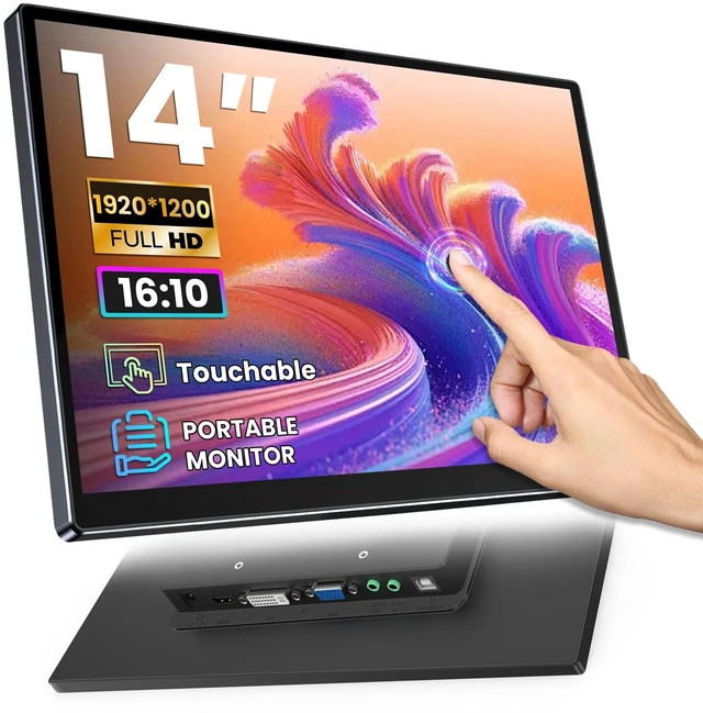 Main image of 14 Inch Touchscreen Portable Monitor 1920x1200 IPS 16:10 Ratio FHD IPS Industrial Display, 100% sRGB 500 Nits, HDMI VGA DVI Inputs, Suitable for POS Kiosk Laptop PC Ras Pi Game Console