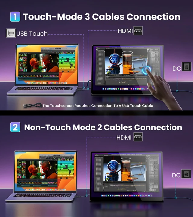 Alt view image 5 of 7 - 14 Inch Touchscreen Portable Monitor 1920x1200 IPS 16:10 Ratio FHD IPS Industrial Display, 100% sRGB 500 Nits, HDMI VGA DVI Inputs, Suitable for POS Kiosk Laptop PC Ras Pi Game Console