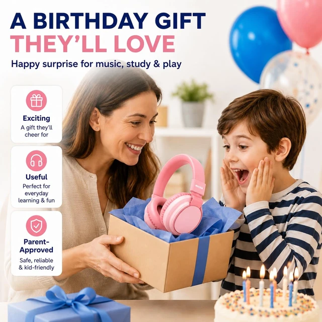 Alt view image 6 of 7 - Kids Bluetooth Headphones Wireless Over-Ear,68Hrs,Volume Limit 85/94dB Pink Built-in Mic,Adjustable Headband Foldable Lightweight for Toddler School Girls Boys,Stereo Sound,Wired by Aux 3.5mm