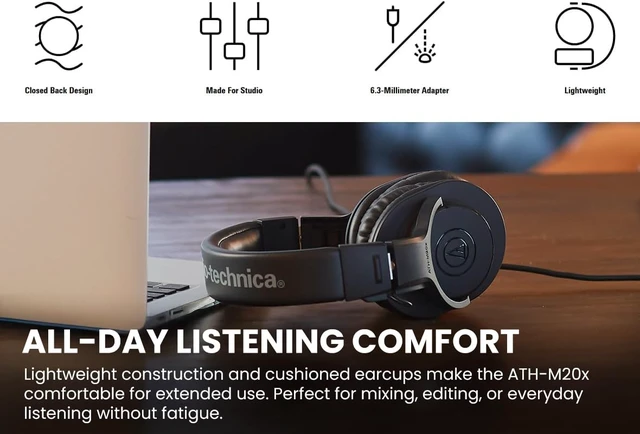 Alt view image 4 of 7 - ATH-M20x Professional Monitor Headphones - Black Bundle with Case and Austin Bazaar Polishing Cloth