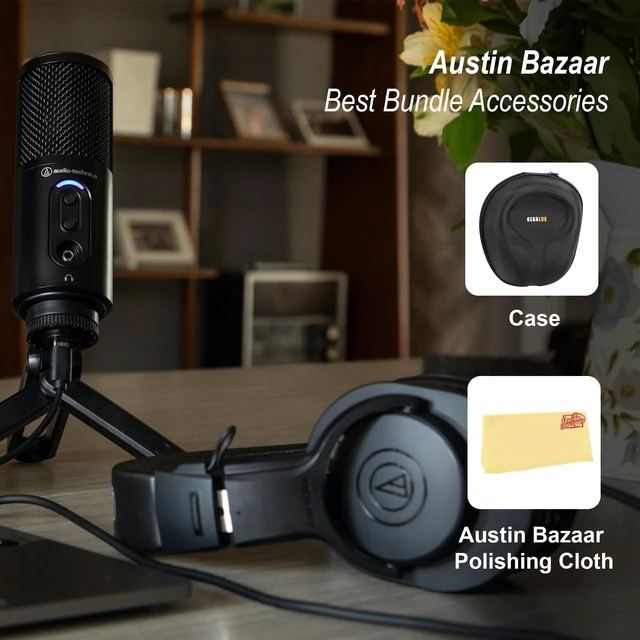 Alt view image 2 of 7 - ATH-M20x Professional Monitor Headphones - Black Bundle with Case and Austin Bazaar Polishing Cloth