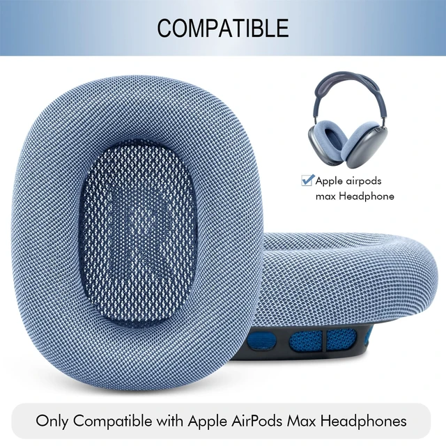 Alt view image 2 of 7 - Upgraded Ear Cushions Replacement Earpads for AirPods Max 1 & 2 Headphones, Mesh Fabric Ear Pads Ear Covers Cups with Memory Foam and Magnet for AirPods Max (Sky Blue)