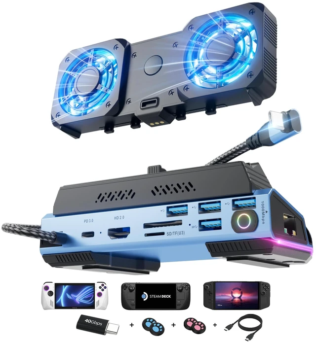 Main image of Steam Deck Docking Station 13-in-1, w/Fan, M.2 SSD, 4K@60Hz, 1000M For Steam Deck, ROG Ally, Switch & Legion Go: SD/TF reader, 4 USB-A ports & 40Gbps data transfer