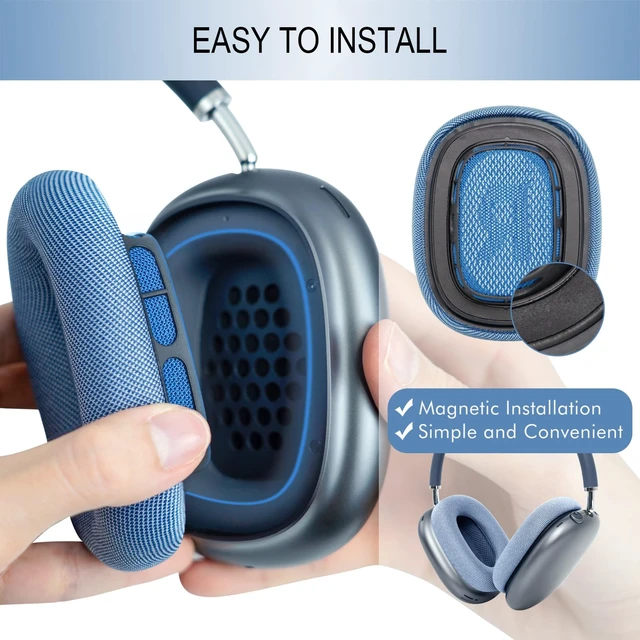 Alt view image 3 of 7 - Upgraded Ear Cushions Replacement Earpads for AirPods Max 1 & 2 Headphones, Mesh Fabric Ear Pads Ear Covers Cups with Memory Foam and Magnet for AirPods Max (Sky Blue)