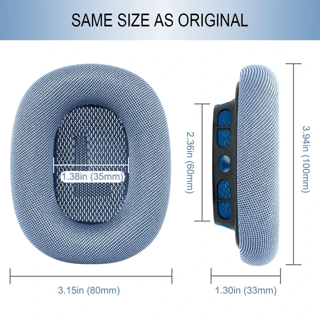 Alt view image 6 of 7 - Upgraded Ear Cushions Replacement Earpads for AirPods Max 1 & 2 Headphones, Mesh Fabric Ear Pads Ear Covers Cups with Memory Foam and Magnet for AirPods Max (Sky Blue)