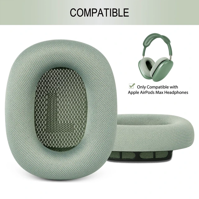 Alt view image 2 of 7 - Upgraded Ear Cushions Replacement Earpads for AirPods Max 1 & 2 Headphones, Mesh Fabric Ear Pads Ear Covers Cups with Memory Foam and Magnet for AirPods Max (Green)