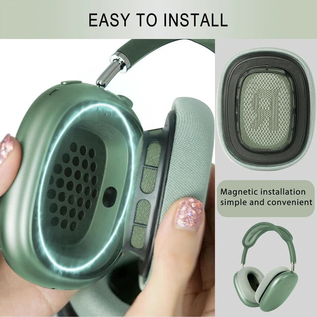 Alt view image 3 of 7 - Upgraded Ear Cushions Replacement Earpads for AirPods Max 1 & 2 Headphones, Mesh Fabric Ear Pads Ear Covers Cups with Memory Foam and Magnet for AirPods Max (Green)