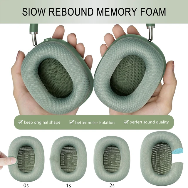 Alt view image 5 of 7 - Upgraded Ear Cushions Replacement Earpads for AirPods Max 1 & 2 Headphones, Mesh Fabric Ear Pads Ear Covers Cups with Memory Foam and Magnet for AirPods Max (Green)