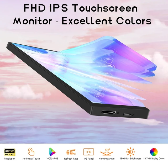 Alt view image 2 of 7 - 8.8 Inch Small Touchscreen Monitor, PC Temperature Display 1920x480, 60Hz HDMI PC Sensor Panel Display, IPS Mini Screen for Raspberry Pi, AIDA64 CPU RAM Data Temperature Monitor for ARGB Computer Case