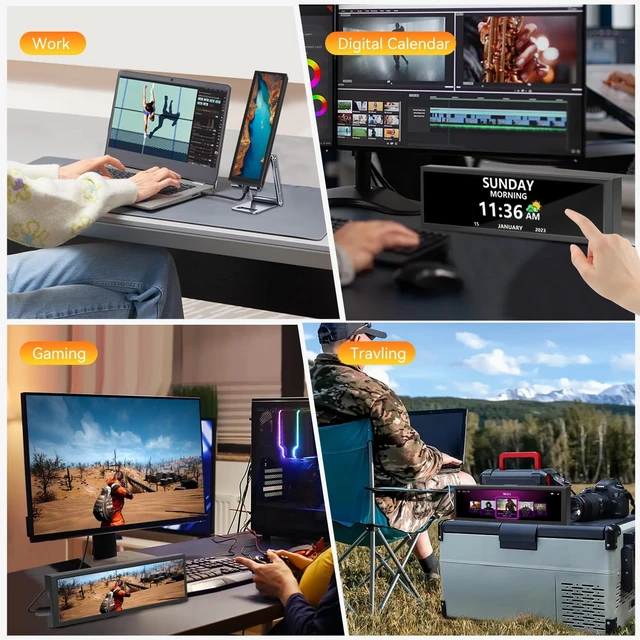 Alt view image 6 of 7 - 8.8 Inch Small Touchscreen Monitor, PC Temperature Display 1920x480, 60Hz HDMI PC Sensor Panel Display, IPS Mini Screen for Raspberry Pi, AIDA64 CPU RAM Data Temperature Monitor for ARGB Computer Case