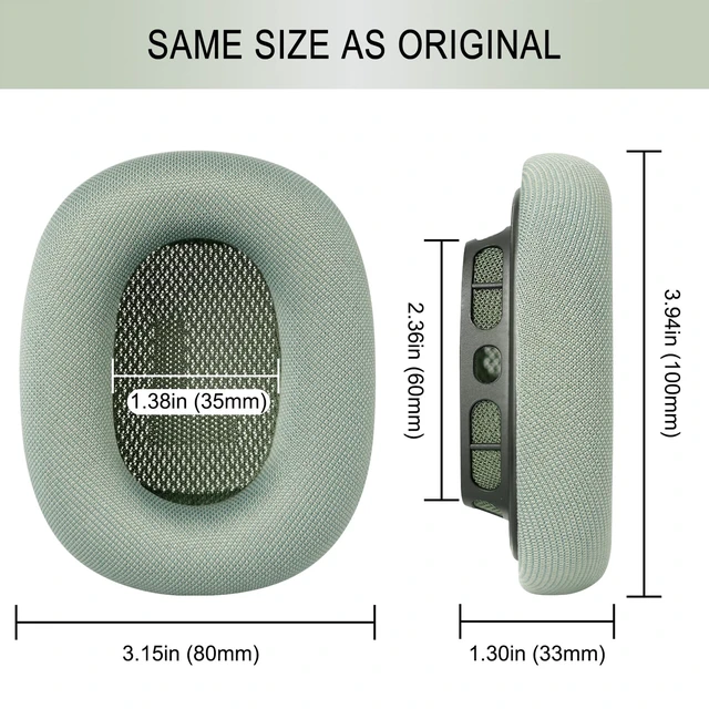 Alt view image 6 of 7 - Upgraded Ear Cushions Replacement Earpads for AirPods Max 1 & 2 Headphones, Mesh Fabric Ear Pads Ear Covers Cups with Memory Foam and Magnet for AirPods Max (Green)