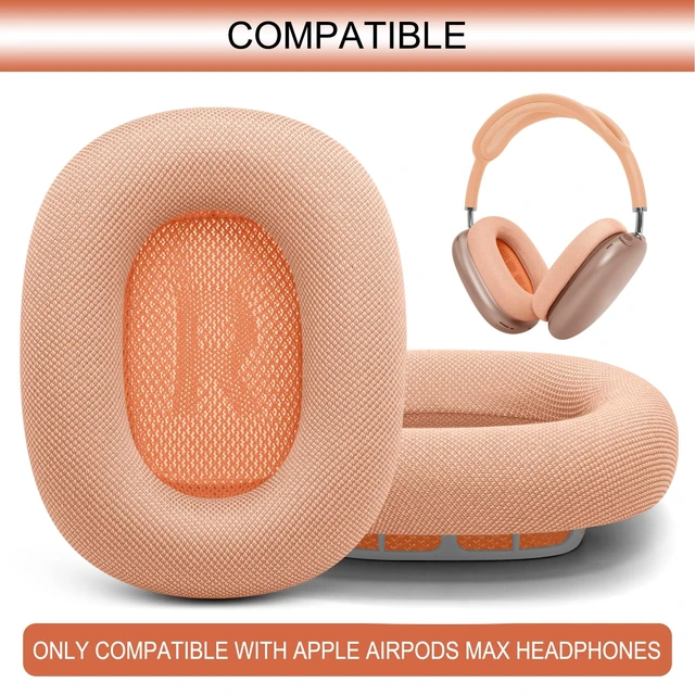 Alt view image 2 of 7 - Upgraded Ear Cushions Replacement Earpads for AirPods Max 1 & 2 Headphones, Mesh Fabric Ear Pads Ear Covers Cups with Memory Foam and Magnet for AirPods Max (Orange)