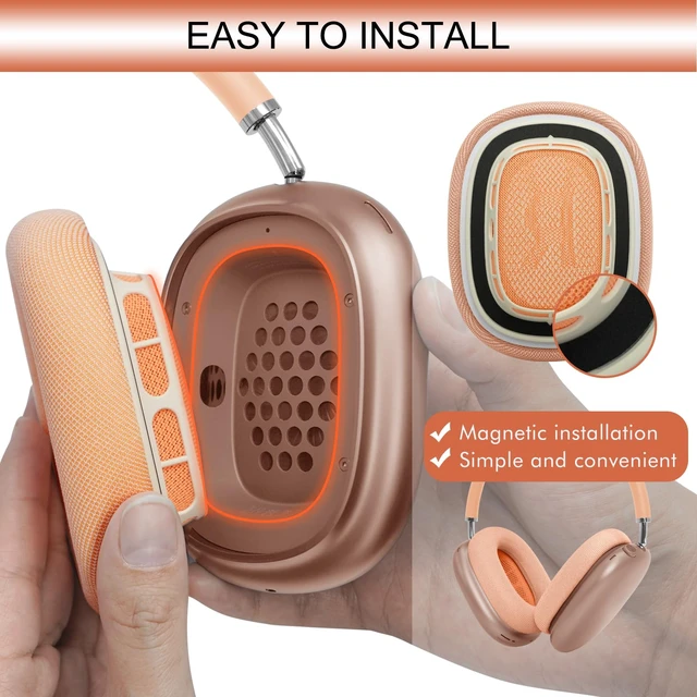 Alt view image 3 of 7 - Upgraded Ear Cushions Replacement Earpads for AirPods Max 1 & 2 Headphones, Mesh Fabric Ear Pads Ear Covers Cups with Memory Foam and Magnet for AirPods Max (Orange)