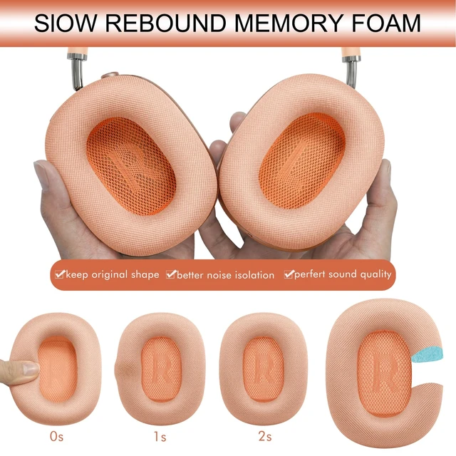 Alt view image 5 of 7 - Upgraded Ear Cushions Replacement Earpads for AirPods Max 1 & 2 Headphones, Mesh Fabric Ear Pads Ear Covers Cups with Memory Foam and Magnet for AirPods Max (Orange)