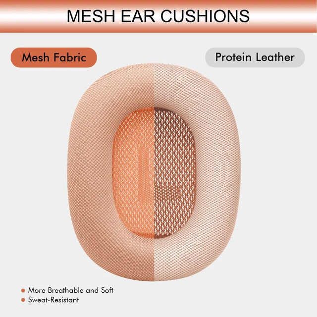Alt view image 6 of 7 - Upgraded Ear Cushions Replacement Earpads for AirPods Max 1 & 2 Headphones, Mesh Fabric Ear Pads Ear Covers Cups with Memory Foam and Magnet for AirPods Max (Orange)