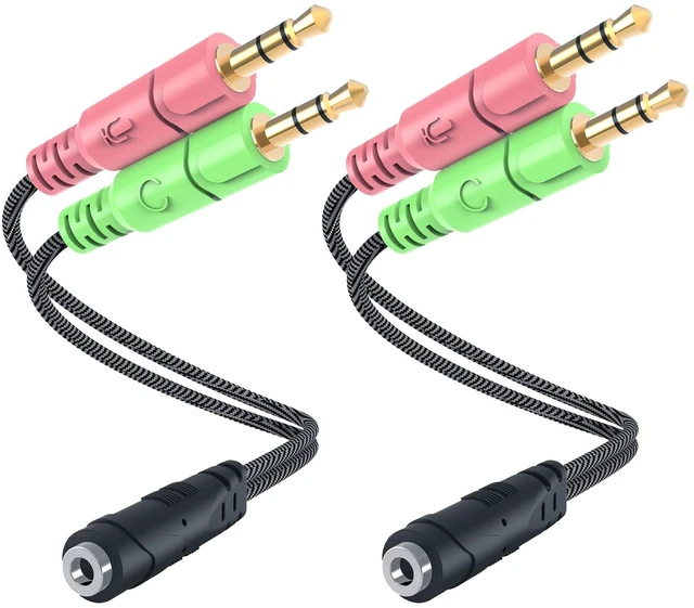 Main image of Headphone Splitter for Computer 2 Pack Headset Splitter Cable for PC Braided CTIA 3.5mm TRRS Female to Dual TRS Male Mic Audio Jack Y Headset Splitter Adapter Laptop to Gaming Headset - 8 inch