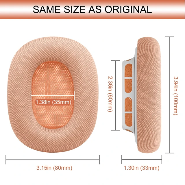 Alt view image 7 of 7 - Upgraded Ear Cushions Replacement Earpads for AirPods Max 1 & 2 Headphones, Mesh Fabric Ear Pads Ear Covers Cups with Memory Foam and Magnet for AirPods Max (Orange)