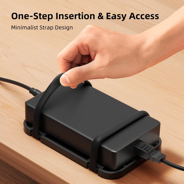Alt view image 2 of 7 - Upgraded Laptop Charger Holder,Adjustable Silicone Strap Power Brick Organizer With Heat Dissipation,Under Desk Cable Management Mount For Most Power Adapters,Chargers, Included Screws & Adhesive