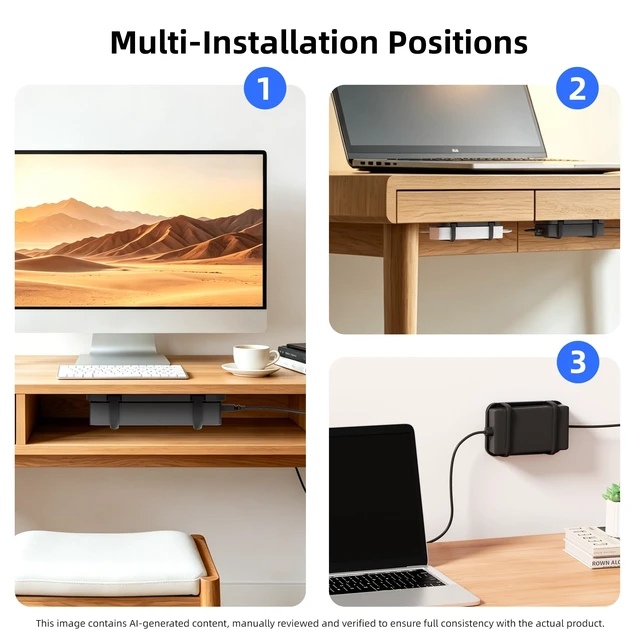 Alt view image 7 of 7 - Upgraded Laptop Charger Holder,Adjustable Silicone Strap Power Brick Organizer With Heat Dissipation,Under Desk Cable Management Mount For Most Power Adapters,Chargers, Included Screws & Adhesive