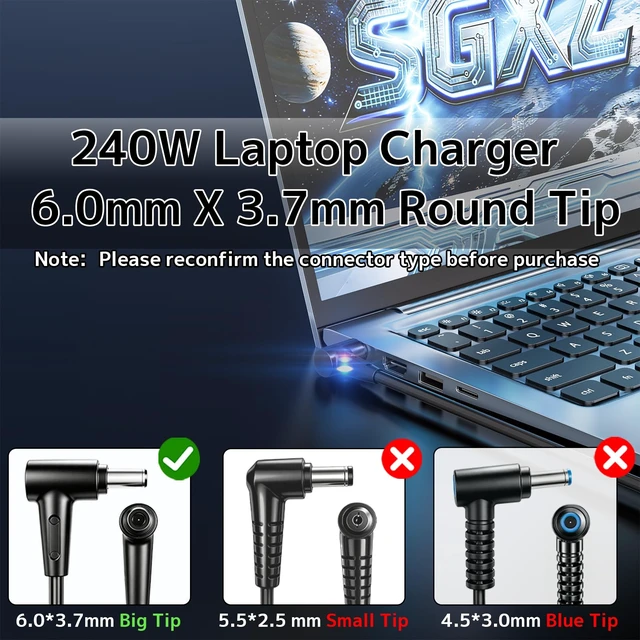 Alt view image 2 of 7 - 240W ADP-240EB B Charger for ASUS ROG Zephyrus Gaming G14 G16 M16 Laptop Zephyrus Gaming G14 G16 M16 Duo 15 TUF Gaming F15 A15 A17 F17 ROG Strix G15 G17 G16 Scar 15 17 a20-240p1a Power Supply Cord
