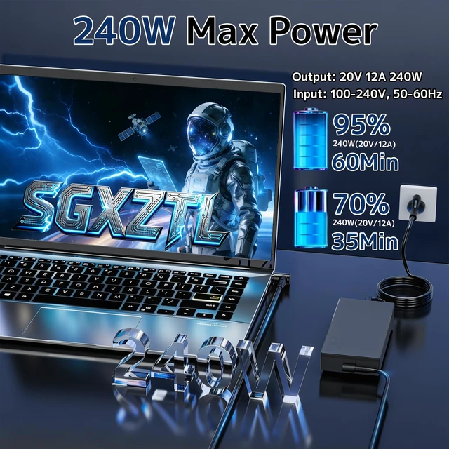 Alt view image 3 of 7 - 240W ADP-240EB B Charger for ASUS ROG Zephyrus Gaming G14 G16 M16 Laptop Zephyrus Gaming G14 G16 M16 Duo 15 TUF Gaming F15 A15 A17 F17 ROG Strix G15 G17 G16 Scar 15 17 a20-240p1a Power Supply Cord