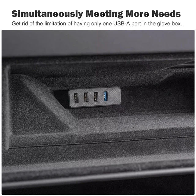 Alt view image 5 of 7 - Glove Box USB Hub for Tesla Model 3 Highland 24-26,Model Y Juniper 25-26 For Model YL,Cybertruck 4-in-1 Multi-ports Glovebox USB Hub Docking Station for Dashcam Flash Drive Data Transfer Game Music