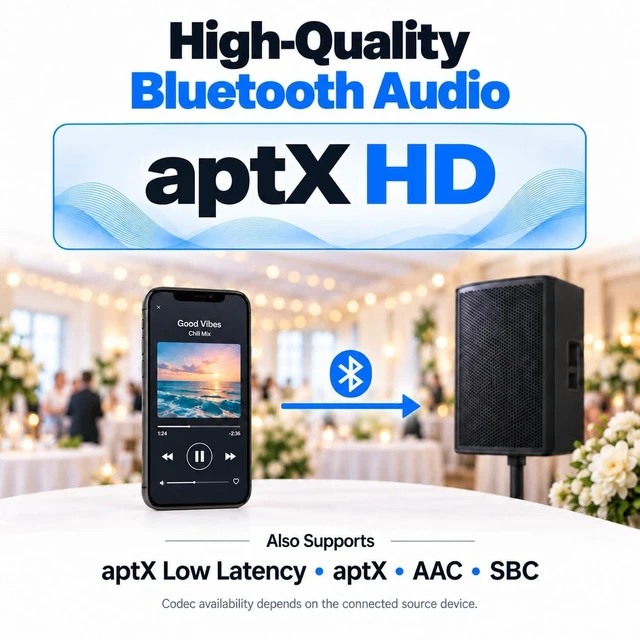 Alt view image 3 of 7 - 6dot35 Bluetooth Receiver with 1/4" TRS 6.35mm Output for Mixers For PA/DJ/Amps, aptX HD & Low Latency, AAC/SBC, TWS Stereo Requires 2 Units, 10+ Hour Rechargeable Battery