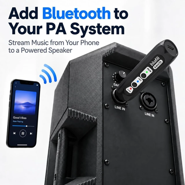Alt view image 4 of 7 - 6dot35 Bluetooth Receiver with 1/4" TRS 6.35mm Output for Mixers For PA/DJ/Amps, aptX HD & Low Latency, AAC/SBC, TWS Stereo Requires 2 Units, 10+ Hour Rechargeable Battery