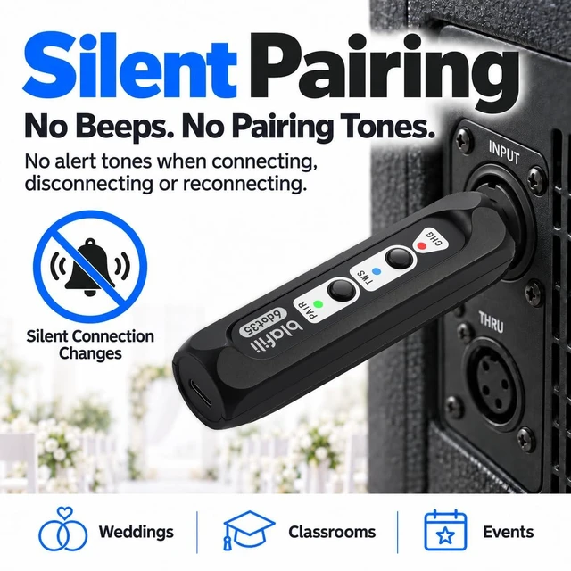 Alt view image 5 of 7 - 6dot35 Bluetooth Receiver with 1/4" TRS 6.35mm Output for Mixers For PA/DJ/Amps, aptX HD & Low Latency, AAC/SBC, TWS Stereo Requires 2 Units, 10+ Hour Rechargeable Battery