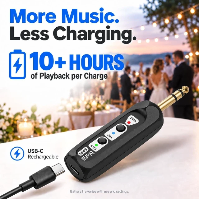 Alt view image 7 of 7 - 6dot35 Bluetooth Receiver with 1/4" TRS 6.35mm Output for Mixers For PA/DJ/Amps, aptX HD & Low Latency, AAC/SBC, TWS Stereo Requires 2 Units, 10+ Hour Rechargeable Battery