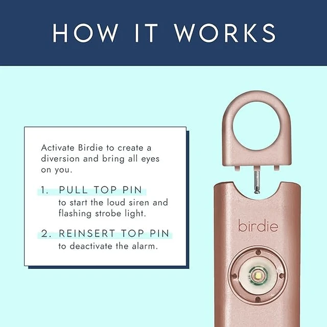 Alt view image 2 of 5 - Shes BirdieThe Original Personal Safety Alarm for Women by WomenLoud Siren, Strobe Light and Key Chain in a Variety of Colors (Metallic Rose, 2 Pack)