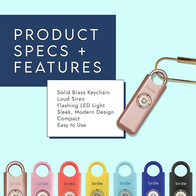 Alt view image 3 of 5 - Shes BirdieThe Original Personal Safety Alarm for Women by WomenLoud Siren, Strobe Light and Key Chain in a Variety of Colors (Metallic Rose, 2 Pack)