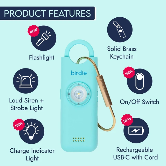 Alt view image 2 of 7 - Shes BirdieThe Original Personal Safety Alarm for Women by WomenLoud Siren, Strobe Light and Key Chain in a Variety of Colors (Aqua, 2 Pack)