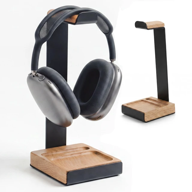 Main image of Universal Headphone Stand for Desk, Oak Wood Headset Holder Fits All Headphones incl AirPods Max, Heavy Duty Solid Wood, Sturdy & Stable, Gaming Headset Organizer, Gift Ready Box