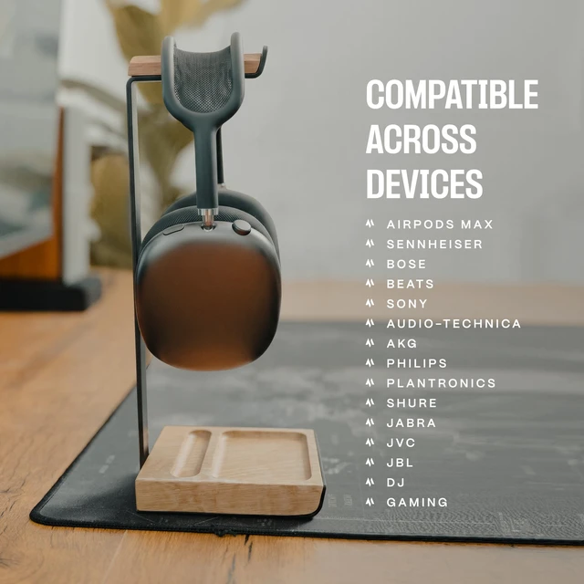 Alt view image 6 of 7 - Universal Headphone Stand for Desk, Oak Wood Headset Holder Fits All Headphones incl AirPods Max, Heavy Duty Solid Wood, Sturdy & Stable, Gaming Headset Organizer, Gift Ready Box