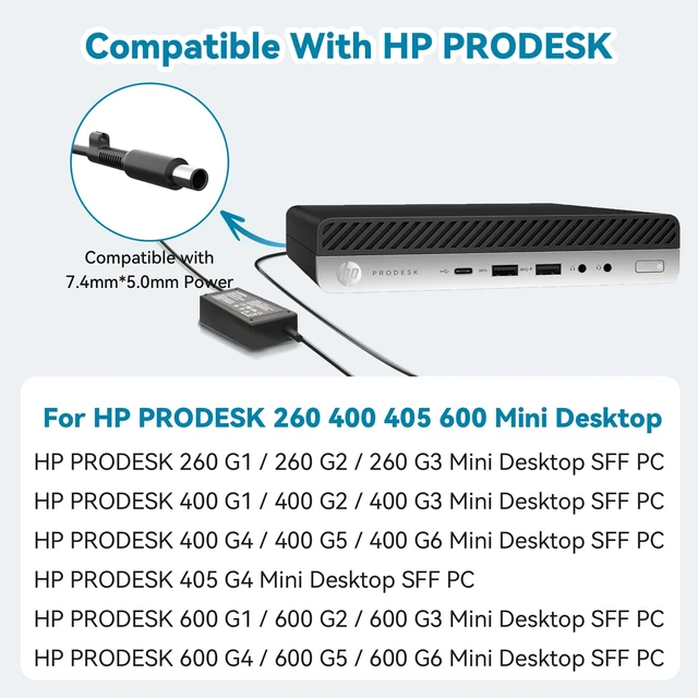Alt view image 4 of 7 - 90W Power Supply for HP EliteDesk 800 G3 G4 G5 G6 705 ProDesk 600 Mini PC For HP EliteDesk 800 G1-G6 & G9, 705 G4 G5, ProDesk 400 600 G1-G6 Mini PC, 19V 4.74A 90W, Replaces PA-1650-02HC