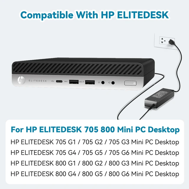Alt view image 3 of 7 - 90W Power Supply for HP EliteDesk 800 G3 G4 G5 G6 705 ProDesk 600 Mini PC For HP EliteDesk 800 G1-G6 & G9, 705 G4 G5, ProDesk 400 600 G1-G6 Mini PC, 19V 4.74A 90W, Replaces PA-1650-02HC