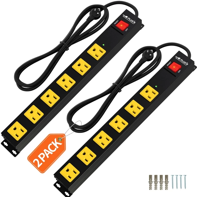 Main image of 6 Outlet Power Strip 2700J Surge Protector, 2 Pack Heavy Duty Power Strips with Flat Plug and 6FT Long Cord, Wall Mountable Metal Outlet Strip for Desk, Garage, Workbench and Kitchen