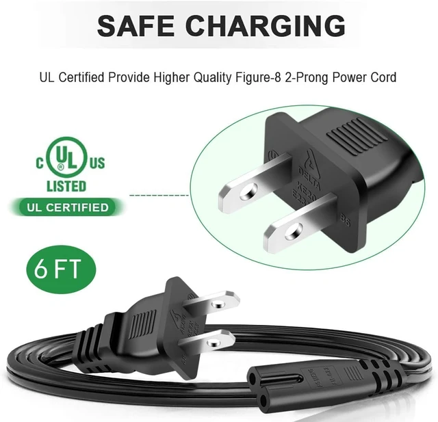 Alt view image 4 of 4 - 6FT LG TV Power Cord for LG TV 24" 28" 32" 40" 43" 48" 49" 50" 55" 60" 65" 75" 80" 85" LCD HD Smart 4K TVs 2 Prong AC Power Cable, 43LH570A 55UH6090 55LH575A 55UH6030 32LH500B Charging Cable (Black)