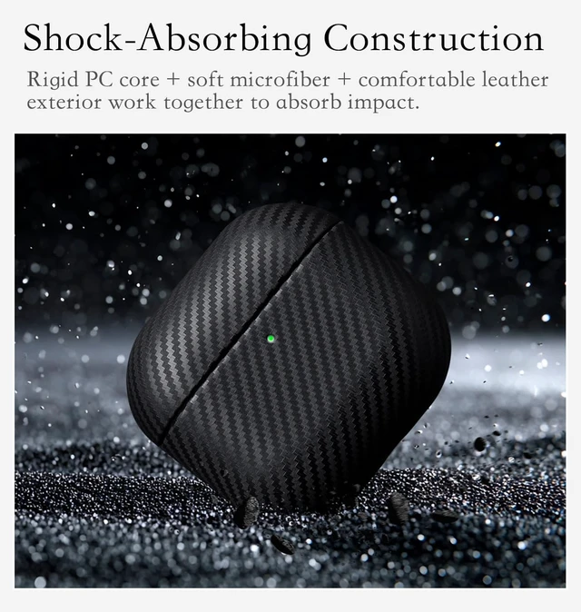 Alt view image 4 of 6 - Envelop Series - Leather Case for AirPods 5 / AirPods 4 - Black Hand-crafted Case Fully Wrapped in Top Grain Leather; Carbon Fiber Finish; Soft Microfiber Inner Lining; Qi wireless charging