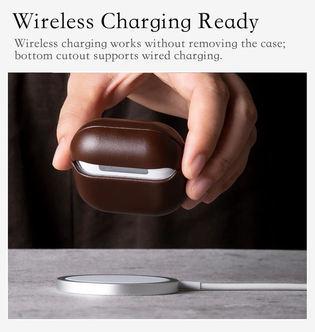 Alt view image 5 of 6 - Envelop Series - Leather Case for AirPods 5 / AirPods 4 - Coffee Hand-crafted Case Fully Wrapped in Full Grain Leather; Soft Microfiber Inner Lining; Wireless Charging Compatible