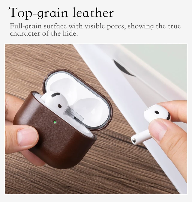 Alt view image 6 of 6 - Envelop Series - Leather Case for AirPods 5 / AirPods 4 - Coffee Hand-crafted Case Fully Wrapped in Full Grain Leather; Soft Microfiber Inner Lining; Wireless Charging Compatible