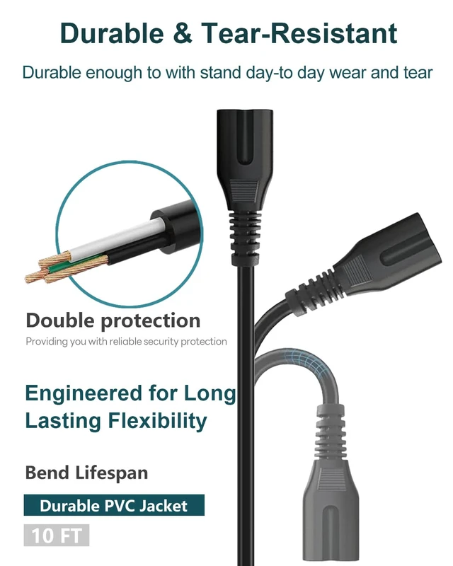 Alt view image 3 of 6 - 10 FT AC Power Cord for JBL Speakers, Soundbars, ONN Speakers, ONN TV Fit JBL PartyBox 320 200 300 310 710 1000, JBL Bar 2.1 3.1 5.1 9.1, ONN 100008736, ONN TV