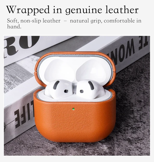 Alt view image 3 of 6 - Envelop Series - Leather Case for AirPods 5 / AirPods 4 - Brown Hand-crafted Case Fully Wrapped in Top Grain Leather; Soft Microfiber Inner Lining; Wireless Charging Compatible