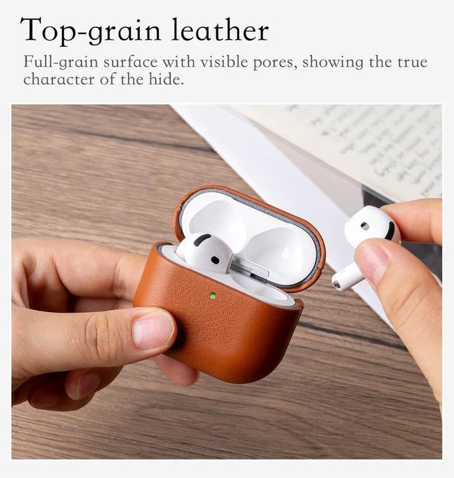 Alt view image 6 of 6 - Envelop Series - Leather Case for AirPods 5 / AirPods 4 - Brown Hand-crafted Case Fully Wrapped in Top Grain Leather; Soft Microfiber Inner Lining; Wireless Charging Compatible
