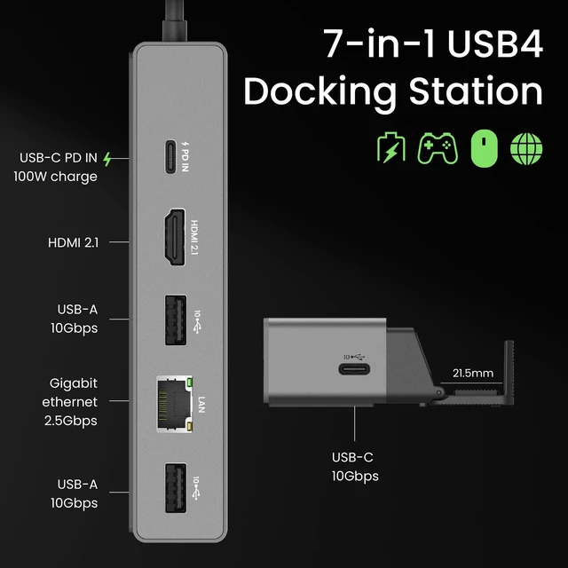 Alt view image 6 of 7 - GR10 HDMI 2.1 Steam Deck Dock USB4 Gaming Docking Station/Hub for TV ROG Ally/Legion GO/ TB4/ Moonlight 4K120Hz Compatible PD100W 2.5GbE-GeForce Now Flip Stand beCreatus